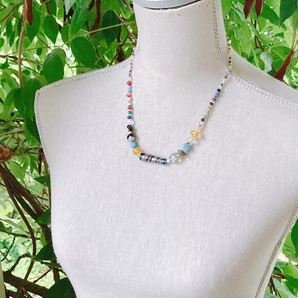 VTG Mid Century Glass Bead Necklace Boho Artisan Murano Style Lampwork 60s 70s - Picture 5 of 15